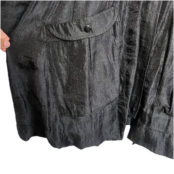 Samuel Dong Black Bubble Satin Jacket Coat Small Zip Front Lagenlook Cocktail - Picture 3 of 10